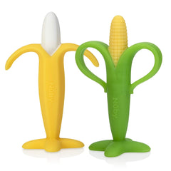 Inel de dentiție calmant Nuby din banane și porumb, pachet de 2, de la 3 luni