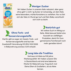 Alete Conscious babakeksz, 8 hónaposnál idősebb, búzavajas keksz csecsemőknek, kényelmesen csomagolt kis snack keksz, tökéletes menet közben és időben, 1 x 180 g (2 db-os csomag)