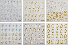 JMEOWIO 6 Blatt 3D Nagelsticker Goldene Unregelmäßige Geometrische Nail Art Sticker Selbstklebend Nagelaufkleber 5D Stereoskopisch Dekoration Nageldesign Zubehör