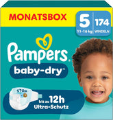 Pampers Baby-Dry pelenkák 5-ös méretű, 174-es pelenkák, 11-16 kg, akár 100%-os szivárgás elleni védelem és egész éjszakai kényelem