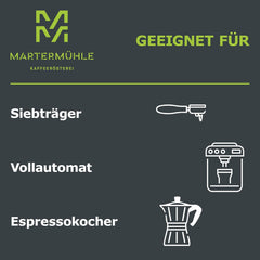 Martermühle Mexiko Bio Espressobohnen entkoffeiniert 1kg mittelkräftig I Arabica I Aromen: Nougat, Zartbitterschokolade I Ganze Bio Espresso-Bohnen schonend geröstet, säurearm