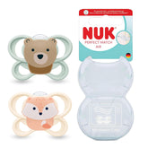 Suzete NUK Perfect Match Air pentru bebeluși | 0-6 luni | Suzete ortodontice care promovează circulația aerului și previn erupțiile salivare | Acceptare 95% de către bebeluși** | Vulpe/Ursuleț | Pachet de 2