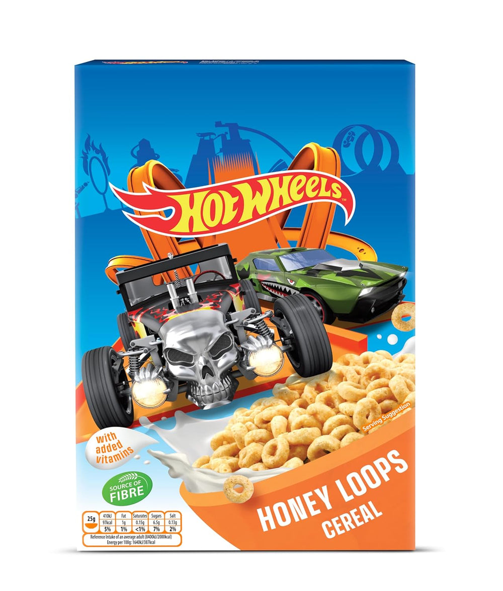 Hot Wheels Honey Loops Ropogós teljes kiőrlésű reggeli gabonapehely hozzáadott vitaminokkal, 1 csomag (1 x 375 g)