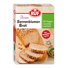 RUF Sonnenblumen Brot, Nur Wasser Addenden, Brotbackmischung Mit Sonnenblumenkernen, Brotteigmischung Mit Roggen-Sauerteig Und Hefe Für Sonnenblumenkernbrot, 1 X 410G Naty Shop 410 G (1 Er Pack)