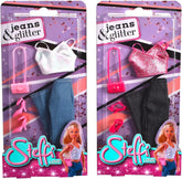 Simba Steffi Love Jeans & Glitter, 2-Fach Sortiert, es Wird nur EIN Artikel geliefert, Glittertop mit Jeans und Fashion Zubehör, für 29cm Ankleidepuppen, ohne Puppe, ab 3 Jahren