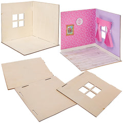Baker Ross FN255 Kit casă de păpuși mini din lemn - Kit casă de păpuși pentru copii, 1 piesă, kit de lucru manual