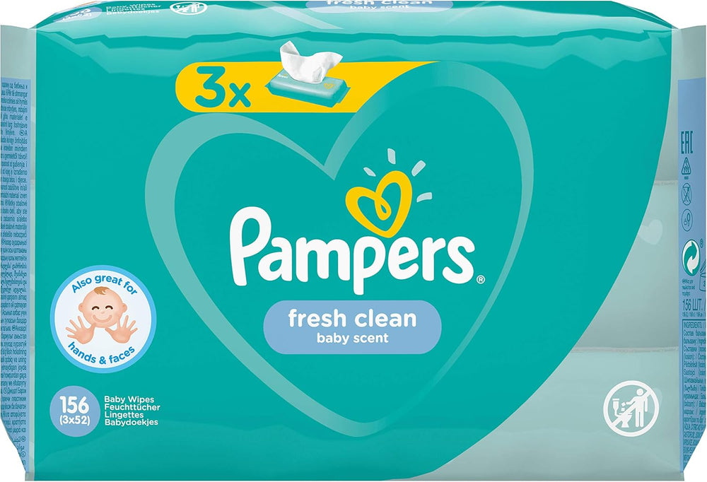 Pampers Fresh Clean baba törlőkendők 81688041, 3x52 db, (Baba törlőkendők, műanyag zacskó, lány/fiú, türkiz, fehér, Németország, 896,7g)