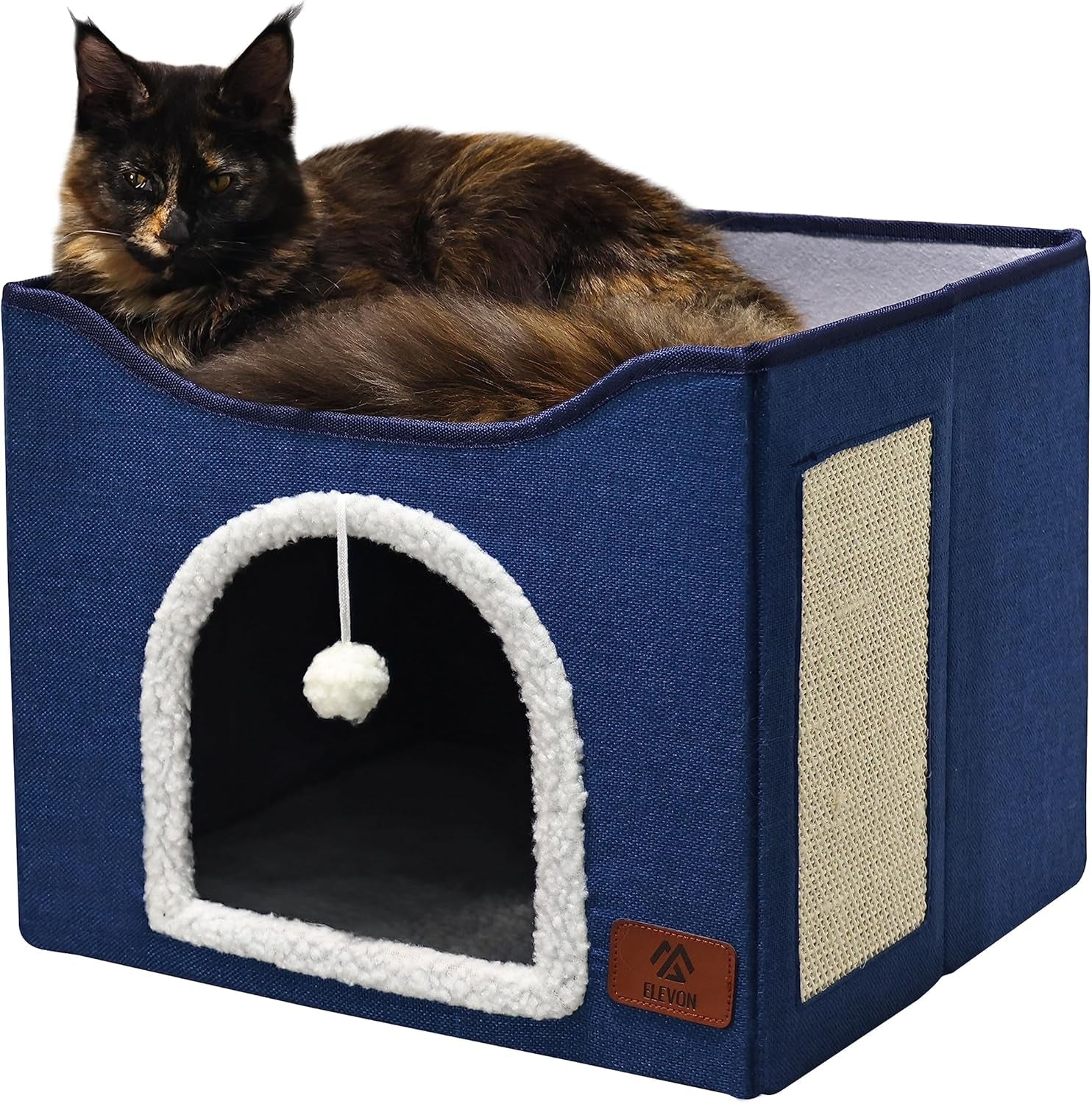 Paturi pentru pisici de interior, căsuță pliabilă pentru pisici, potrivită pentru toate anotimpurile, apartament tip cub pentru pisici cu zgârietură și pernă reversibilă, potrivită pentru mai multe animale de companie mici sub...