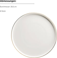 MÄSER, Serie Sita, Teller Set Für 6 Personen, Essgeschirr Aus Weißem Porzellan Mit Goldrand, Schlicht, Elegant, Porzellan, Weiß Seturi vesela masa Naty Shop