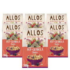Allos Hof Granola bogyós gyümölcsökkel | Bio müzli | Müzli bogyókkal | Ropogós müzli | Gabonafélék reggelire | 6 db-os kiszerelés (6 x 300g), 1 db (6 db-os csomag)