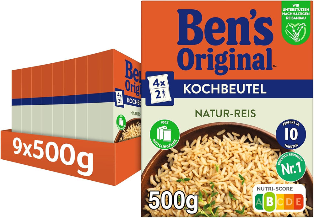 BEN'S ORIGINAL™ natúr rizs tasakban, 9 x 500 g