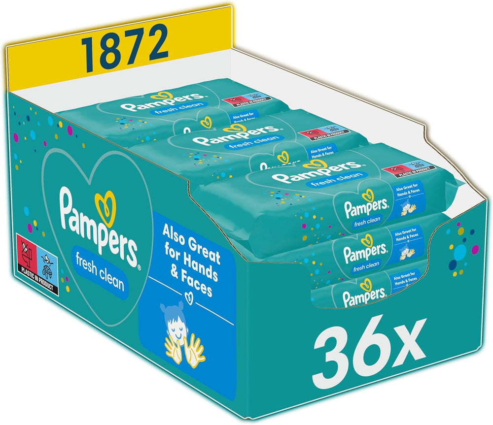 Pampers Fresh Clean nedves törlőkendő, 1872 törlőkendő (36x52 db), enyhén illatosított, kézre és arcra is alkalmas