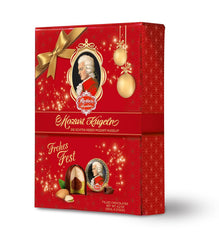 Reber Authentic Mozart Balls Christmas Edition Étcsokoládé praliné Marcipán Nugát Ideális 12 darabos karácsonyi ajándékcsomag