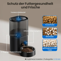 3L Automatischer Katzenfutterspender 2,5L Katzenbrunnen-Set, geräuscharmes App-steuertees Fernfütterungsgerät mit 10 Mahlzeiten per Tag, Anti-Verstopfungs-Design, ideális a Katzen & Welpen számára