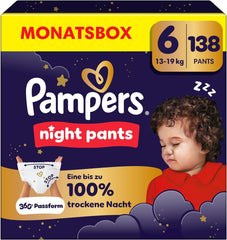 Pampers Night Pants 6-os méretű pelenka, 138 db, 13kg-19kg, extra védelmet nyújt az egész éjszakára.