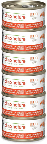 Almo Nature HFC Jelly - Hrană umedă pentru pisici adulte - Somon și Morcovi - Calitate umană, Fără gluten - 6 x 70g