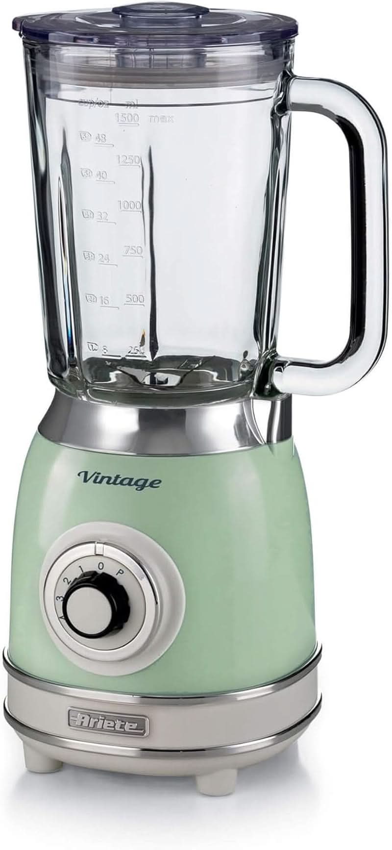 Ariete Vintage 583 Mixer Aus Glas, Retro Multifunknsmixer Mit 4 Klingen, 4 Geschwindigkeiten + Pulse-Funktion, Ice-Crusher Funktion, 1,5 liter Fassungsvermögen, 1000 W, Green Kitchen Naty Shop Green Single
