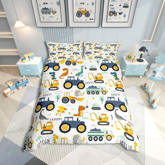 Jungen Cartoon Auto Bedtuchen Set 135X200,Kinder Bau Fahrzeuge Tröster Abdeckung Für Kind Kleinkind Teens,Dinosaurier Bettbezug,Traktor Maschinerie Bagger Bettdecke Abdeckung,Lkw Autos Bedtuchen Naty Shop Multi 18*250*18