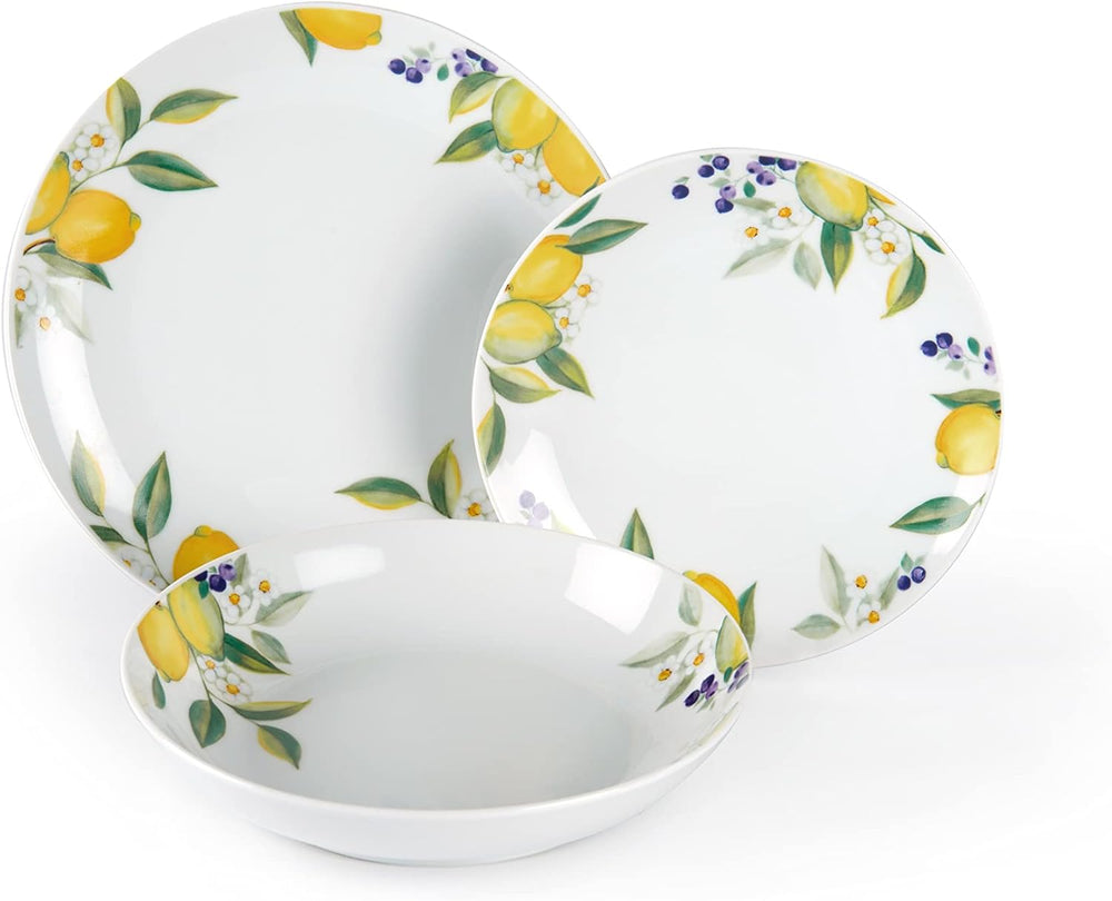 Set de veselă Excelsa Lemon, 18 piese, porțelan, alb/lămâie