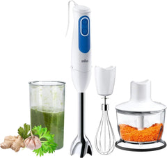 Braun Háztartási Stabmixer MQ 3035 WH - Multiquick 3 Pürierstab Mit Edelstahl-Mixfuß, 2 Geschwindigkeiten, Spritzschutz, Spülmaschinenfest, Zerkleinerer, Schneebesen & 600Ml Mix- Und Messbecher, Naty Shop, Naty Shop