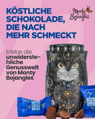 Monty Bojangles Savanna Gold csokoládé szarvasgomba (135 g) kakaóporos praliné ajándék szett egyedi macska design gyűjtődobozban, flutter skót ízben