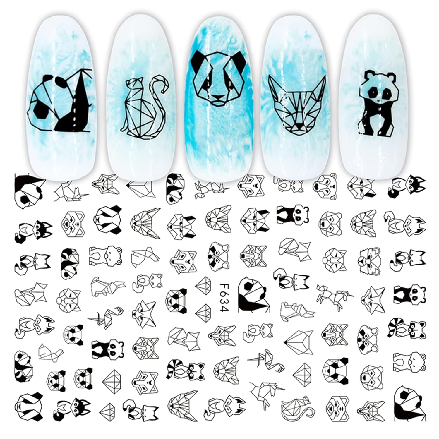 JMEOWIO Nagelsticker Geometrie 10 Blatt Nagelaufkleber Selbstklebend Schwarzes Herz Unregelmäßig Geformt Nail Art Sticker Dekoration Nageldesign Zubehör