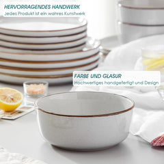 Set de veselă din gresie pentru 6 persoane, Vancasso LOIRE, serviciu de cină cu 18 piese pentru 6 persoane, gri modern, include bol, farfurie de desert și farfurie de cină, potrivit pentru cuptorul cu microunde și mașina de spălat vase