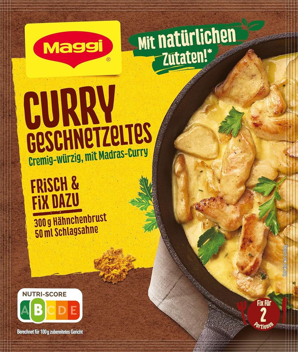 MAGGI Fix für Curry Geschnetzeltes, Würzmischung, mit natürliche Ingredient*, für 2 Portionen, 1er Pack (1 x 41g)