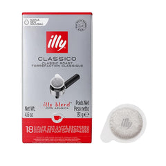 illy, Kaffee E.S.E. Pads Einzeldosis CLASSICO, 100% Arabica mit Noten von Orangenblüten und Jasmin, Sanfter Geschmack und Süßer Nachgeschmack, 1 Packung mit 18 kompostierbaren kapseln