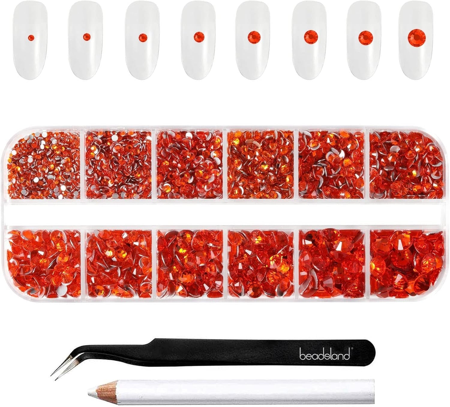 Beadsland 2500Pcs Glas Nailart Strasssteine Kristall Flatback Edelsteine Runde, Für Handwerk Gemischt 8 Größen SS4 ~ SS30 Mit Picking Pinzette Und Stift (Kristall Weiss)