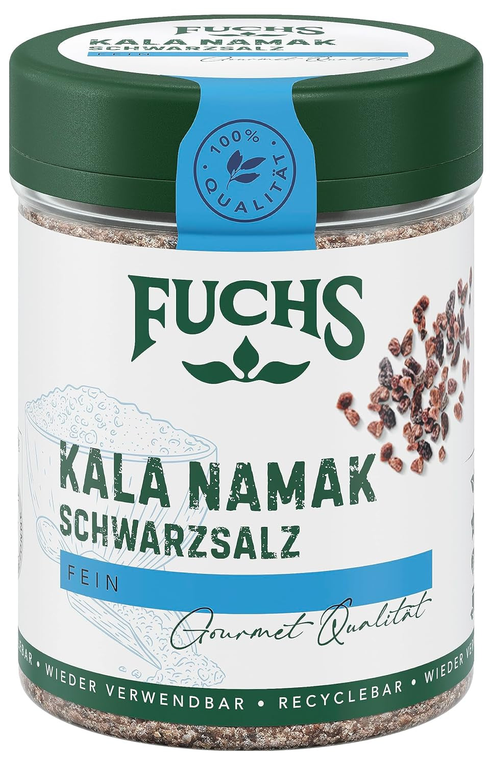 Fuchs Gewürze - Kala Namak - Schwarzsalz - Gewürzsalz für veganes Rührei - természetes összetevők - 100 g in wiederverwendbarer, recyclebarer Dózis