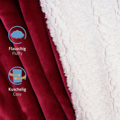 Komfortec pătură confortabilă 150X200 Cm, pătură pufoasă din fleece certificată Oeko-Tex, pătură caldă sherpa pentru canapea, pătură groasă pentru canapea, burgundy Paturi si Cuverturi Besuche den Komfortec-Store