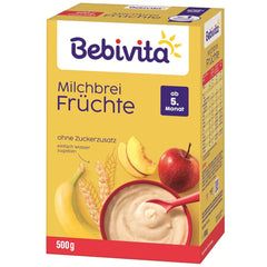 Terci de lapte cu fructe (4x500g), de la 5 luni, fără zahăr adăugat, cu minerale și vitamine valoroase, foarte sățios