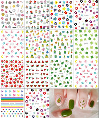 JMEOWIO Süße Nagelsticker Für Kinder 14 Blatt Nail Art Sticker Selbstklebend Nagelaufkleber Regenbogen Blumen Frucht Dekoration Nageldesign Zubehör