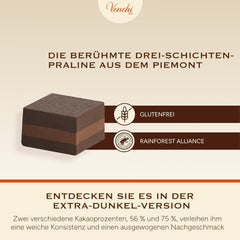 Venchi - Cremino Extra Black Chocolate - Étcsokoládé mandulás pasztával és "piemonti erdei mogyoróval OFJ", 1 kg, gluténmentes, színezék és tartósítószer nélkül