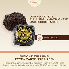 Venchi - Cuburi Chocoviar 75% - Praline cu umplutură "Cuor di Cacao", ciocolată neagră extra și granule Chocoviar 75% - pachet vrac de 1 kg - Vegan - Fără gluten