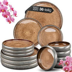 Moritz & Moritz SOLID 36-tlg Steinzeug Geschirr Set 12 Personen - Geschirrset 12 Personen aus je 12 Dinner Teller, Kleine Teller, Tiefe Teller