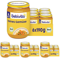 Bio finom zöldségek (6 x 190 g), 6 hónapos kortól, hozzáadott só nélkül, ideális zöldséges tégely a kiegészítő etetés megkezdéséhez (4 db-os kiszerelés)