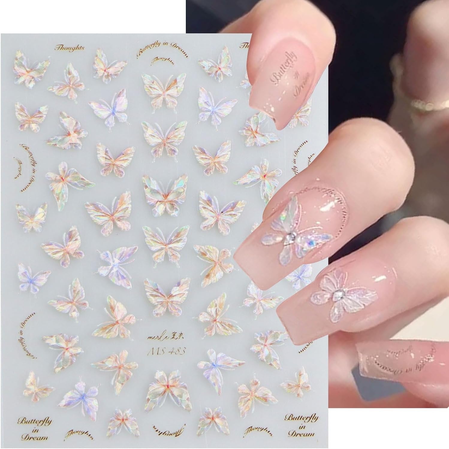 JMEOWIO 3D Nagelsticker Schmetterling Nail Art Sticker Selbstklebend Nagelaufkleber 5D Stereoskopisch Dekoration Nageldesign Zubehör 1 Blatt