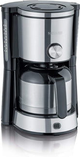 Espressor SEVERIN „TypeSwitch” cu carafă termică, AromaSwitch pentru alegerea între 2 profiluri de preparare, aparat de cafea pentru până la 10 cești, 1000W, oțel inoxidabil periat-negru, KA 4845