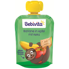 Banán almában keksszel fóliával - 16 darab (4 csomag, egyenként 4 x 90 g), hozzáadott cukor nélkül, enyhe gyümölcsből és egészséges gabonákból készült, ideális elvitelre és útközbeni harapnivalókra