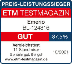 Emerio Standmixer BPA Frei Crush Ice Funktion 1.5L Behälter 2 Geschwindigkeiten + Pulse Funktion Messereinheit Aus Edelstahl Sicherheitsschalter Geschirrspülgeeignet 500 Watt BL-12816.8 Schwarz Bucatarie Naty Shop