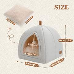 PAWZ Road Katzenhöhle mit waschbaren Kissen, Hundebett kleine Hunde, Kleintierhaus, Katzenschlafplatz-Bettchen, Katzenhaus Indoor, Beige, 40x40x40cm