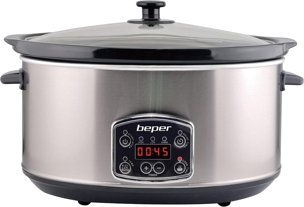 Beper BC.510 Slow Cooker, 280 W, 4,5 liter, kerámia üveg, fekete és acél lassú tűzhely Naty Shop Alapértelmezett cím