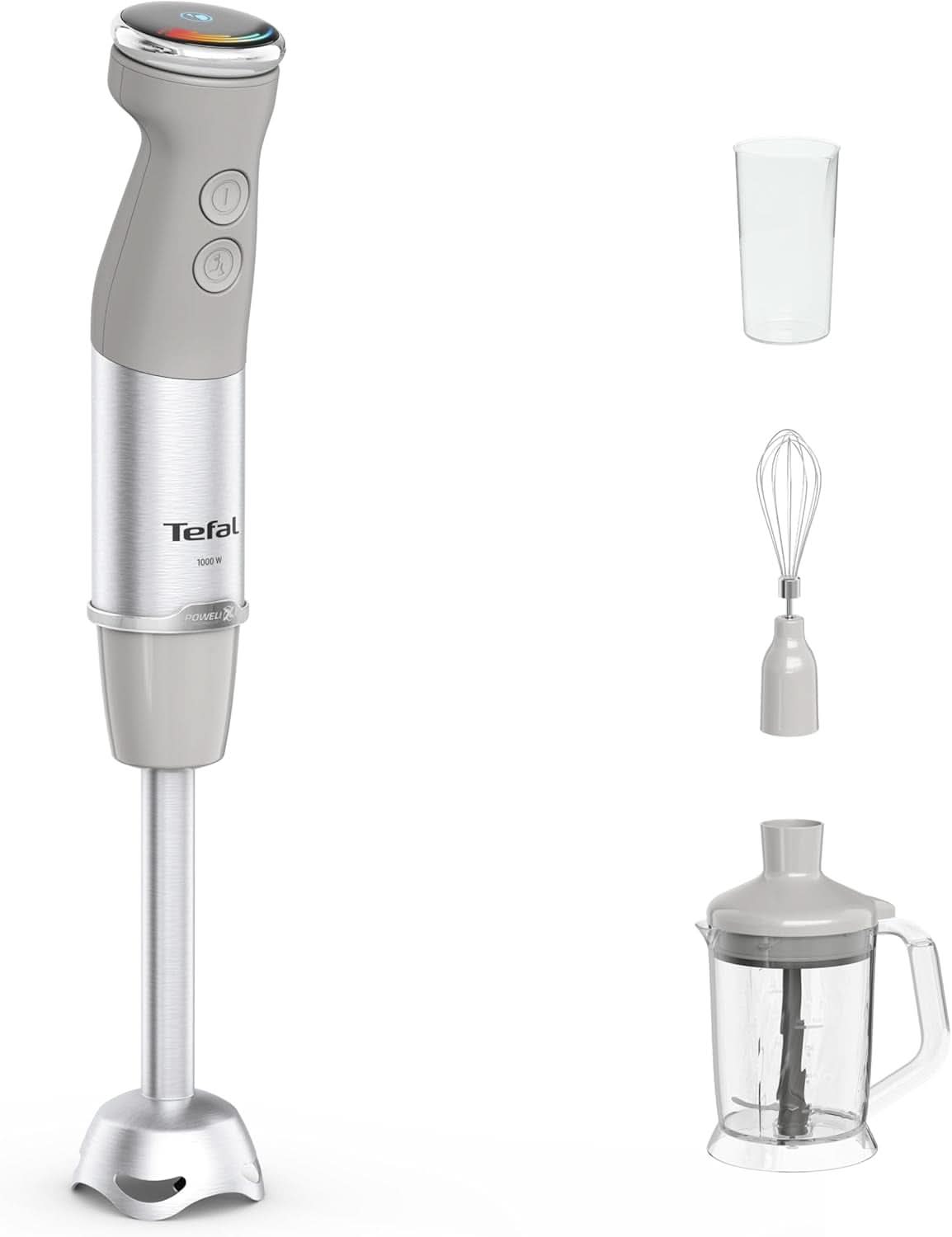 Tefal Quickchef+ 3-In-1 XL Stabmixer/Zerkleinerer/Schneebesen, 1000 W, Intuitive Geschwindigkeitsregelung, Turbo-Taste, Powelix-Messer-Technologie, Edelstahl, Grau, HB67MB30 Bucatarie Naty Shop