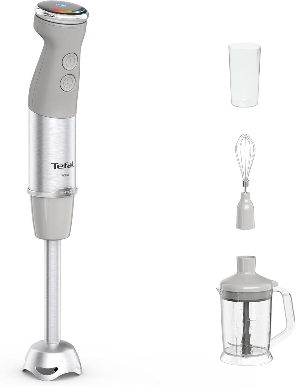 Tefal Quickchef+ 3 az 1-ben XL Stabmixer/Zerkleinerer/Schneebesen, 1000 W, Intuitív Geschwindigkeitsregelung, Turbo-Taste, Powelix-Messer-Technologie, Edelstahl, Grau, HB67MB30 Kitchen Naty Shop