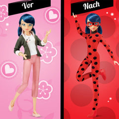 BANDAI – Miraculous Ladybug – Marinette & Ladybug Modepuppe – Bewegliche Puppe 26 cm mit 2 Outfits – Miraculous Spielzeug Gelenkpuppe – Kinderspielzeug ab 4 Jahren – P50355