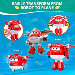 Super Wings 5"-es átalakuló karakterek 2-csomagos átalakító, feltöltött Jett + Tino transzformátor játék fiúknak és lányoknak 3 éves kortól piros akciófigurák Naty Shop