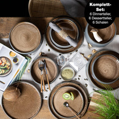 Set de veselă Moritz & Moritz SOLID din gresie, format din 18 piese, pentru 6 persoane - set de veselă pentru 6 persoane, format din 6 farfurii de cină, 6 farfurii de desert și 6 farfurii de sumă