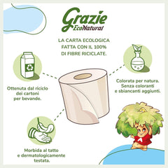 Grazie Natural, hârtie igienică, Maxi Ecol FSC, 48 role, testată dermatologic, hârtie igienică 100% reciclată, ecologică, fabricată în Italia
